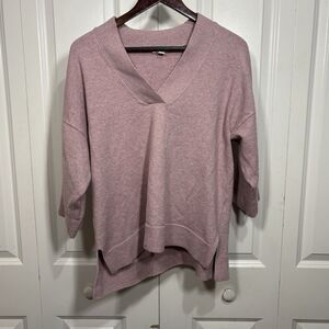 J.Jill Pink V-Neck Knit Sweater M Relaxed Fit 3/4 Sleeve Boxy Boho Lagom Look